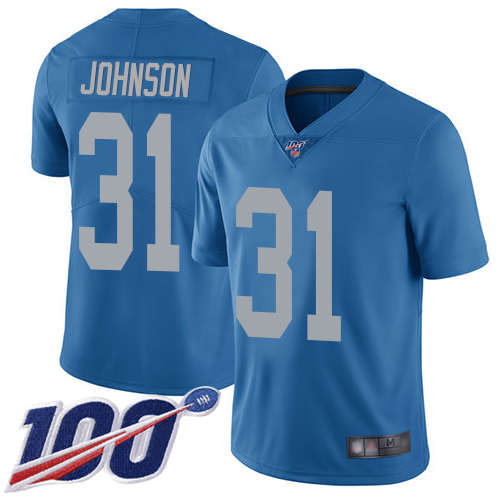 Detroit Lions Limited Blue Men Ty Johnson Alternate Jersey NFL Football #31 100th Season Vapor Untouchable->youth nfl jersey->Youth Jersey